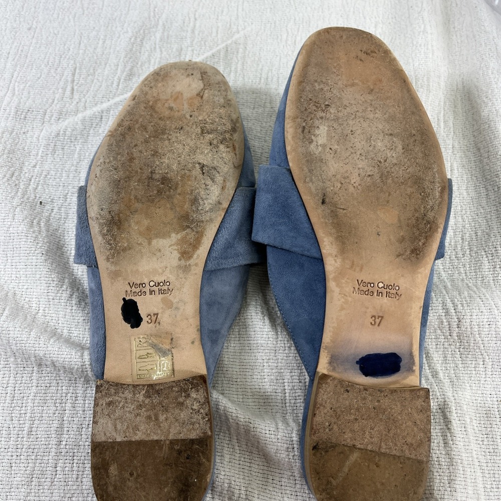 Vero Cuoio Women's 6.5 (37) Blue Snakeskin Leather Mules Italian Slip On Slides - Picture 9 of 10